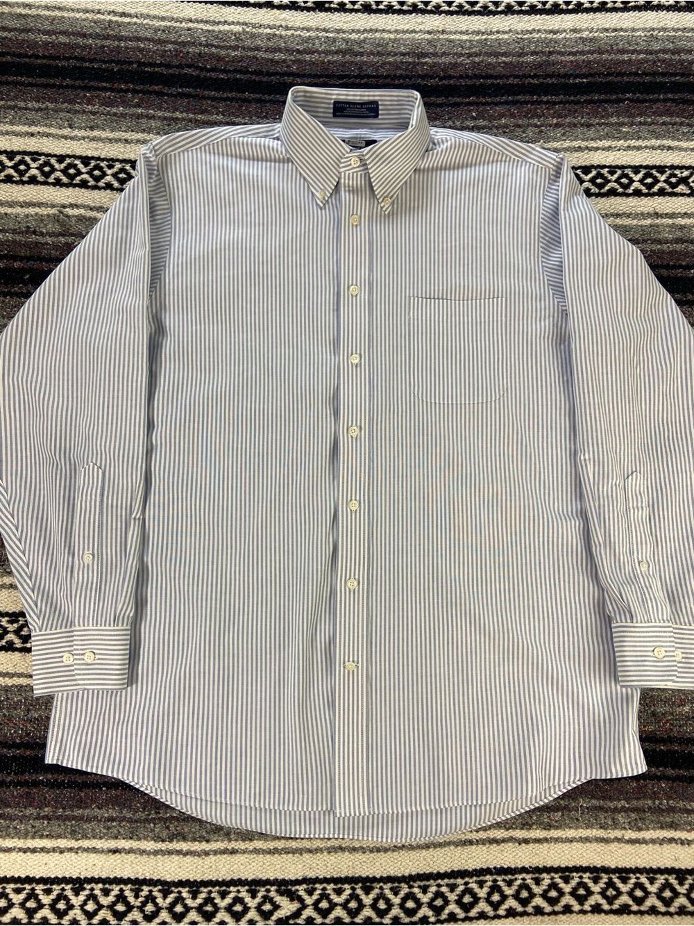 Stafford Essentials Oxford Blue White Hickory Striped Long Sleeve Dress Shirt